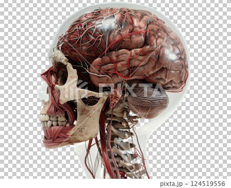 Transparent Skull with Brain and Nervous System 124519556