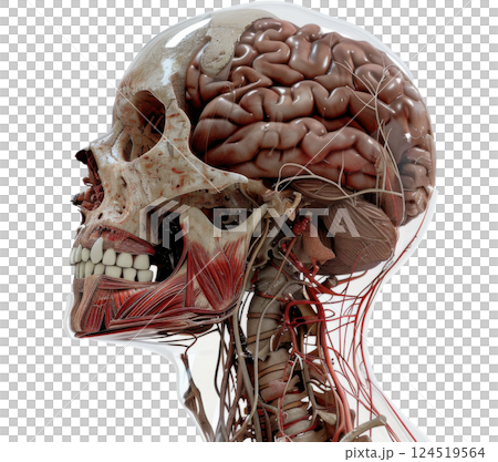 Detailed Human Skull with Brain and Nervous System Detailed Human Skull with Brain and Nervous System 124519564