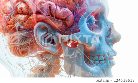 Human Brain Anatomy with Transparent Skull Human Brain Anatomy with Transparent Skull 124519615