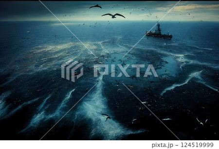 A Vast Expanse Of Ocean Marred By An Enormous Oil Spill 124519999