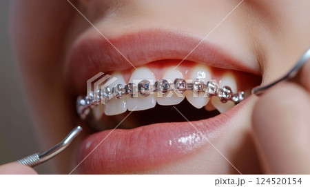 Orthodontist Adjusting Braces Close Up 124520154