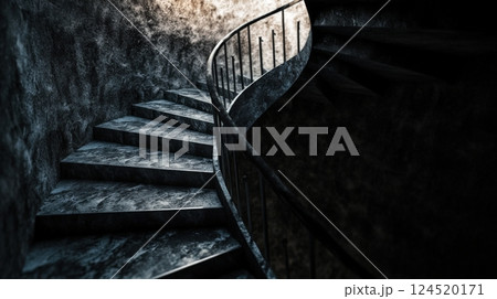 Spiral Staircase Leading Into Darkness 124520171