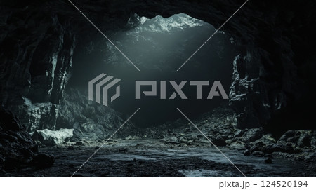 Dark Cave Entrance With No Visible Interior 124520194