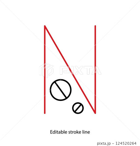 No pills symbol or icon. Vector stock illustration isolated on white background for design template medical, pharmacy, hospital, healthy bio shop concept web and print material. Editable stroke line.  124520264