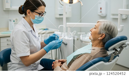 Senior patient at dental check-up in modern clinic 124520452