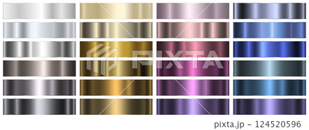 A set of shiny metallic gradients on a white background. A set of shiny metallic gradients on a white background. 124520596