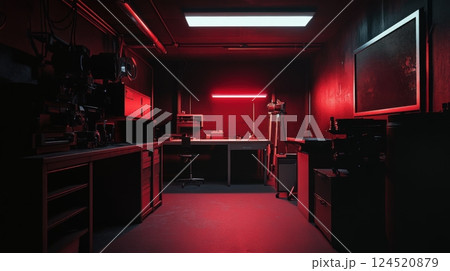 Inside A Photographers Darkroom With Faint Red Light Inside A Photographers Darkroom With Faint Red Light 124520879