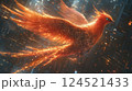 A futuristic illustration of a phoenix rising from the ashes, its wings composed of intricate metalwork and glowing circuitry, a symbol of hope and rebirth in a technological age. 124521433