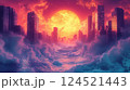 Surrealistic illustration of a city with huge post-apocalyptic waves. 124521443