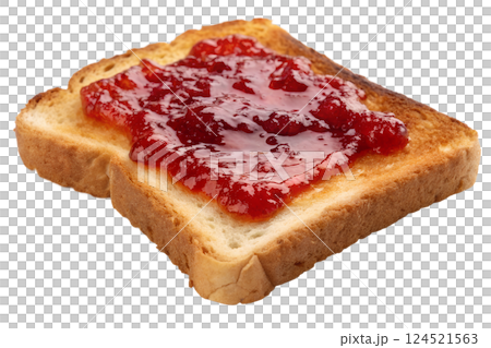 Fresh toast with sweet strawberry jam on white bread isolated on transparent background 124521563