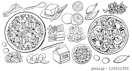 Shrimp Food Cooking Line Illustration Top View 124521703