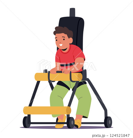 Little boy inclusive child character with underdevelopment or deformation of musculoskeletal system Little boy inclusive child character with underdevelopment or deformation of musculoskeletal system 124521847