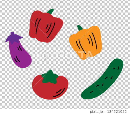 かわいい夏野菜の素材 トマト ナス キュウリ パプリカ 124521932