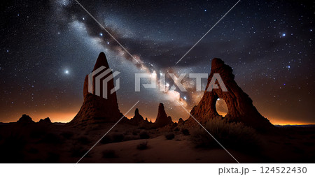 Milky Way galaxy over American desert at night - AI generated image 124522430