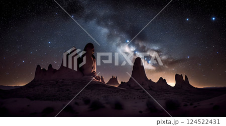Milky Way galaxy over American desert at night - AI generated image 124522431