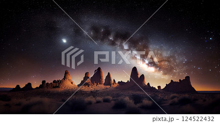 Milky Way galaxy over American desert at night - AI generated image 124522432