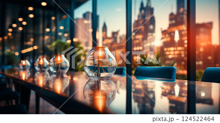 Spacious, bright office with panoramic windows - AI generated image Spacious, bright office with panoramic windows - AI generated image 124522464
