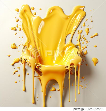 Beautiful textured golden yellow stroke isolated on white background, stroke of yellow thick paint - AI generated image 124522550