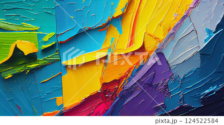 Strokes of colorful paint, panoramic rainbow background - AI generated image 124522584