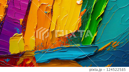 Strokes of colorful paint, panoramic rainbow background - AI generated image 124522585