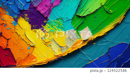 Strokes of colorful paint, panoramic rainbow background - AI generated image 124522586
