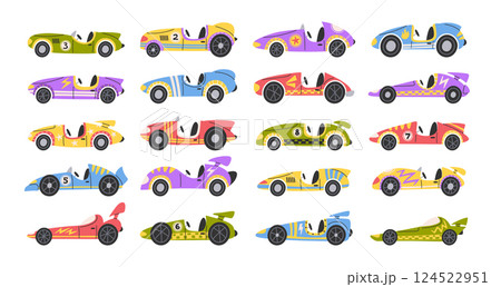 Cute racing cars colorful high-speed driving automobiles childish hand drawn set isolated on white 124522951