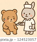 注射が怖いクマさんと、うさぎの看護師さん 124523057