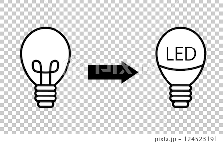 Icon showing the transition from incandescent to LED bulbs 124523191