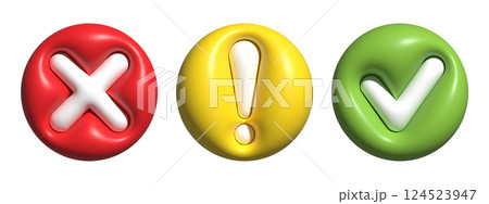 cross, exclamation and checkmark icons in a circles. Vector illustration cross, exclamation and checkmark icons in a circles. Vector illustration 124523947