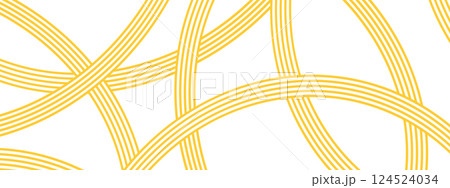 Curvy yellow lines in chaotic arrangement. Ramen, pasta or noodle pattern. Macaroni, spaghetti, tagliatelle or capellini background. Italian, Chinese of Japan food print. Vector illustration 124524034
