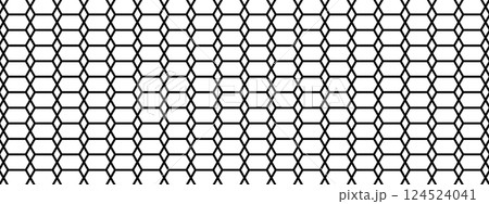 Wire or lace pattern. Black mesh texture isolated on white background. Metallic fence, fishing net, cage or lattice structure. Abstract geometric minimalistic print. Vector graphic Illustration 124524041