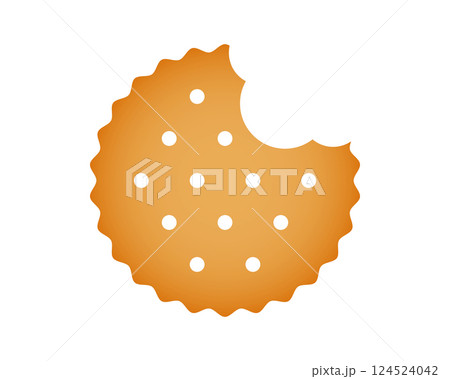 Round bitten cracker. Sweet or salty biscuit cookie in circle shape. Popular crunchy snack isolated on white background. Vector cartoon illustration 124524042