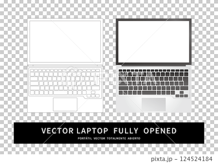 開啟的筆記型電腦向量的頂視圖 124524184