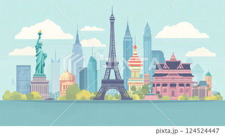 世界の都市とランドマークのイメージ 世界の都市とランドマークのイメージ 124524447