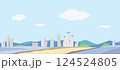 a background with buildings and mountains 124524805