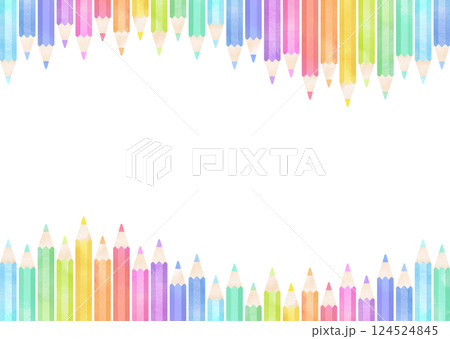 水彩タッチのカラフルな色鉛筆フレーム 124524845