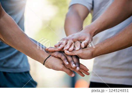 Team building, hands and people in support of goal, mission and collaboration closeup outdoor. Diversity in sport, hand and community by colleagues trust circle for innovation, planning and strategy Team building, hands and people in support of goal, mission and collaboration closeup outdoor. Diversity in sport, hand and community by colleagues trust circle for innovation, planning and strategy 124524851