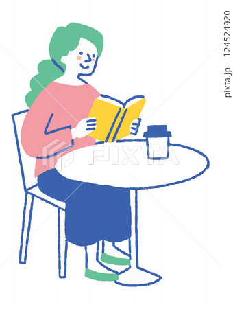 コーヒーを飲みながら読書している女性_色 124524920