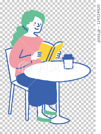 コーヒーを飲みながら読書している女性_色 124524920