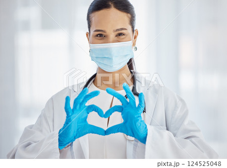 Heart, covid and hands of a doctor with support, love and help in healthcare at hospital. Medicine, insurance and portrait of a nurse with a face mask for virus, care at a clinic and helping at work Heart, covid and hands of a doctor with support, love and help in healthcare at hospital. Medicine, insurance and portrait of a nurse with a face mask for virus, care at a clinic and helping at work 124525048