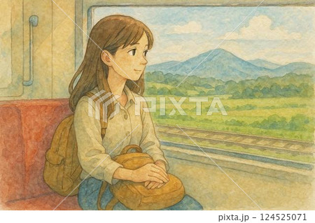 電車で旅をする女性 124525071