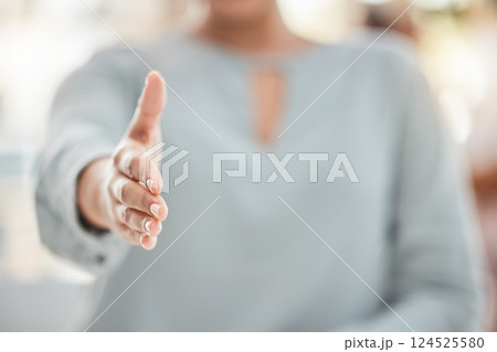 B2b, handshake and business woman offer hand in support of deal, partnership and collaboration on goal, vision and hiring. Hand shake, thank you and success at interview by leader for integration B2b, handshake and business woman offer hand in support of deal, partnership and collaboration on goal, vision and hiring. Hand shake, thank you and success at interview by leader for integration 124525580