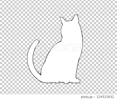 振り向いて座る猫のシルエット（線画） 124525632