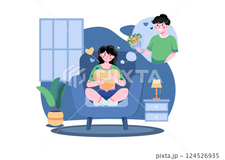 Girl feeling love Illustration concept. A flat illustration isolated on white background 124526935