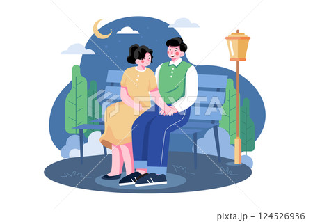 Romantic evening outdoors Illustration concept. A flat illustration isolated on white background 124526936