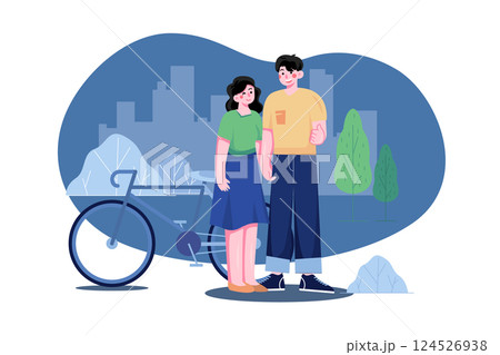Romantic Couple standing near cycle 124526938