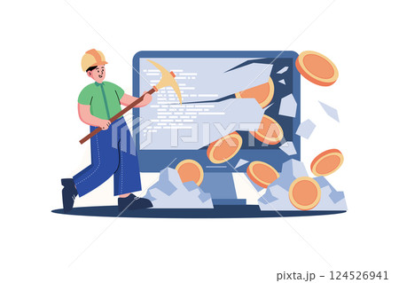 Cryptocurrency mining Illustration concept on white background 124526941