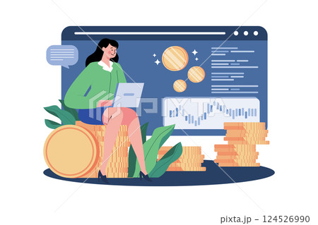 Businesswomen Investing in Bitcoin Illustration concept. A flat illustration isolated on white background 124526990