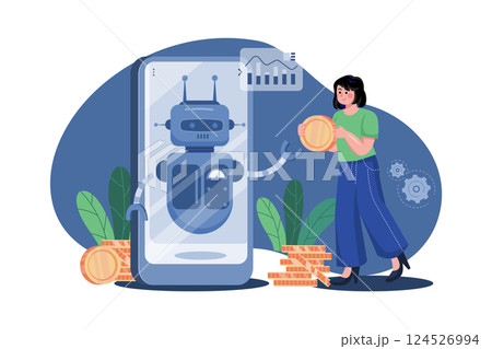 Cryptocurrency Trading Bot Illustration concept on white background 124526994