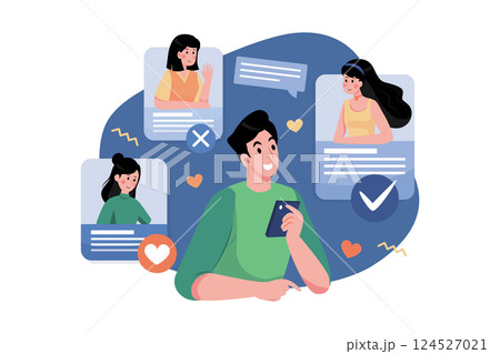 Man searching for girlfriend on dating app Man searching for girlfriend on dating app 124527021